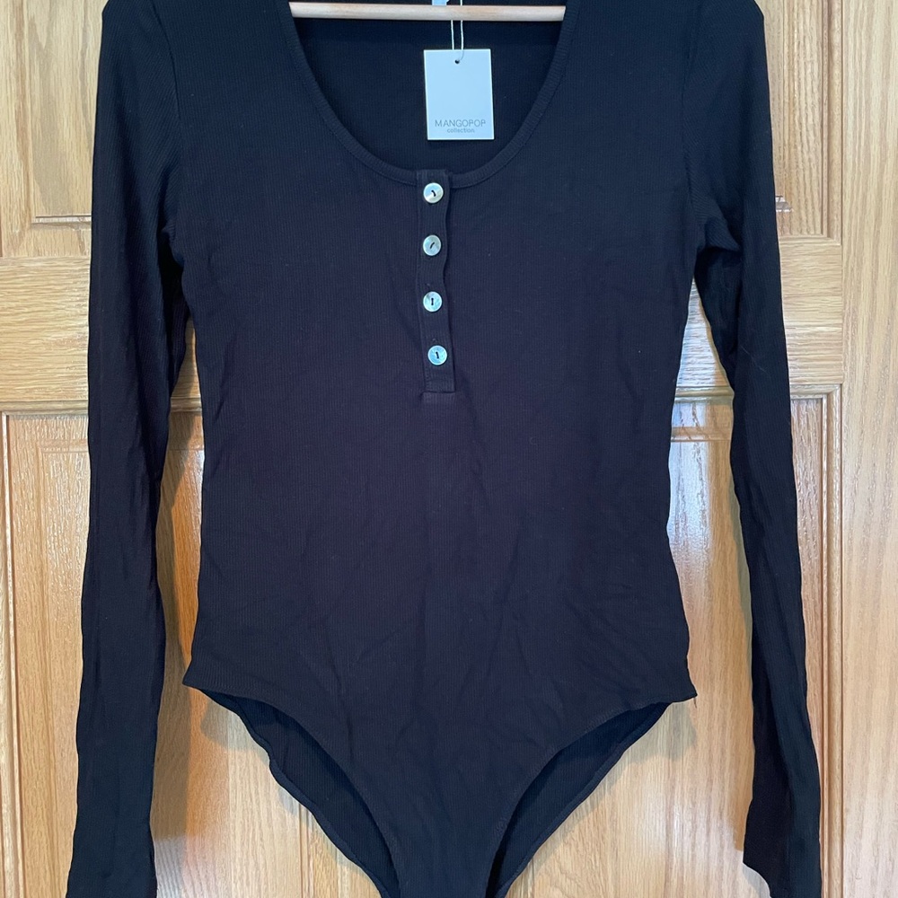 MANGOPOP Women Button Long Sleeve Scoop Neck Henley Ribbed Shirt | Size Large